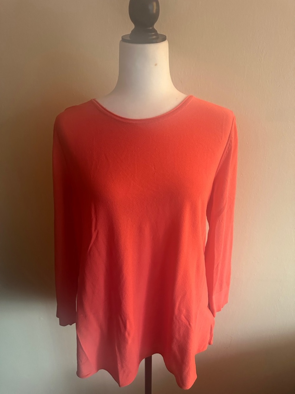 RIANI Coral-Orange Long Sleeve Scoop Neck Top